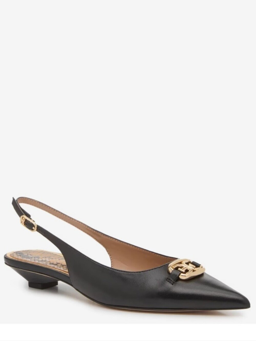 Sam Edelman Aghie New Black Pointed Slingback Flat with Gold Accent Sz 9.5